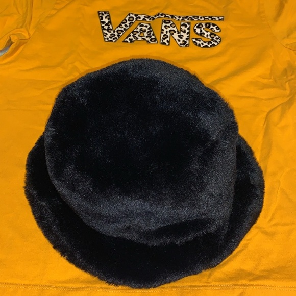 Vintage 90’s-Y2K Black Plush Faux Fur Wide Brim Bucket Hat Buttery Soft - Picture 8 of 17